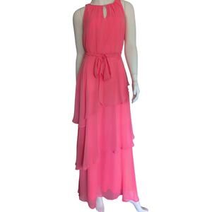 Tahari ASL Chiffon Tiered Ruffled Gown 4 Pink Maxi Dress Fairy Ethereal Romantic